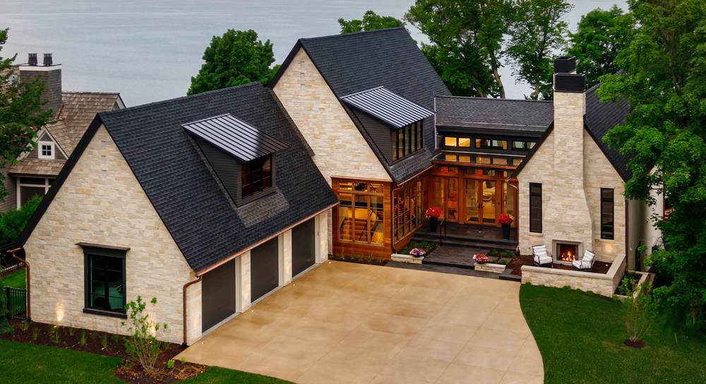 Lake Minnetonka - GAF HDZ Shingles, Standing Seam Metal, Copper Half Round Gutters