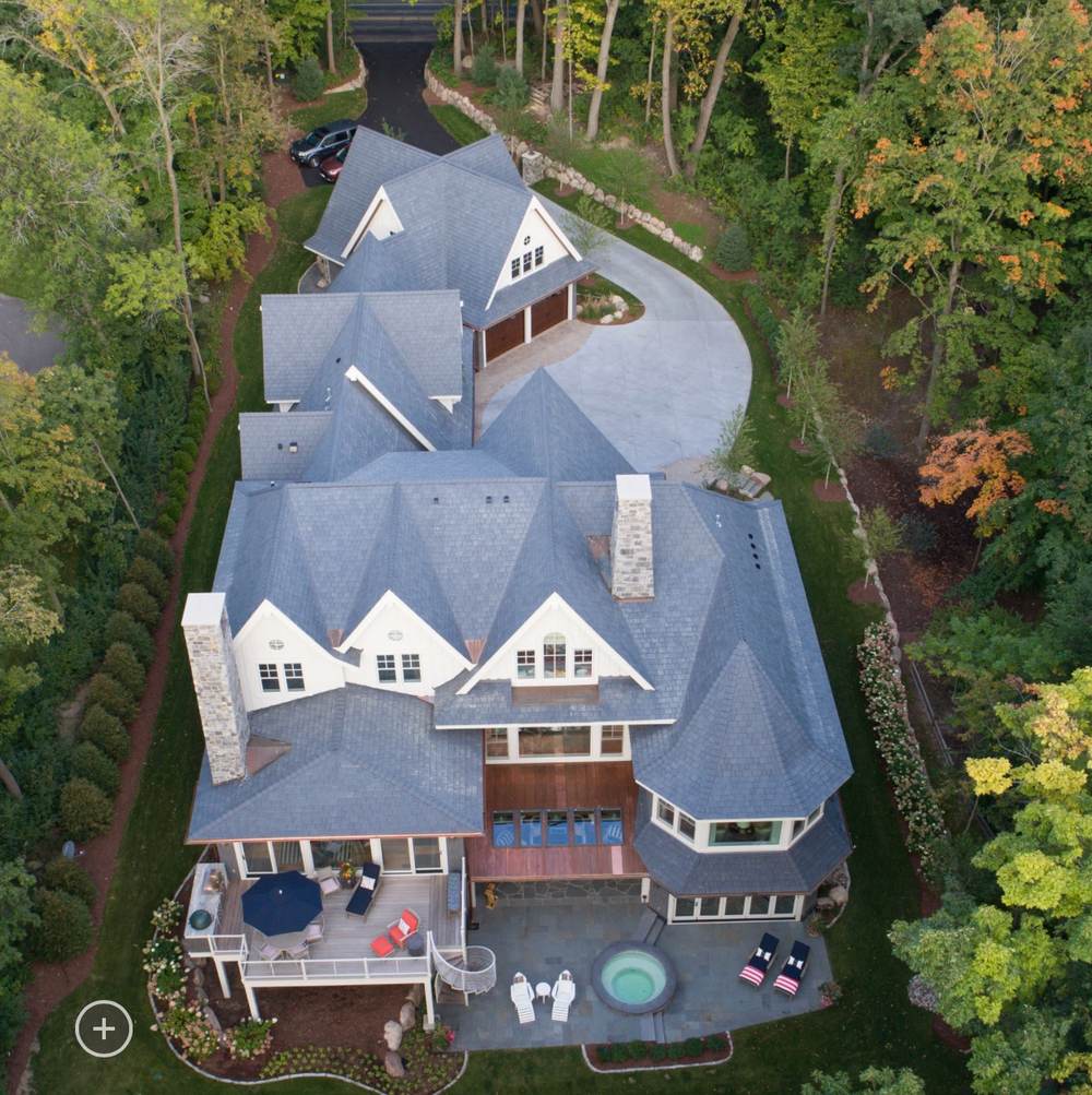 Lake Minnetonka - DaVinci Synthetic Slate, Standing Seam Copper, Copper Half Round Gutters